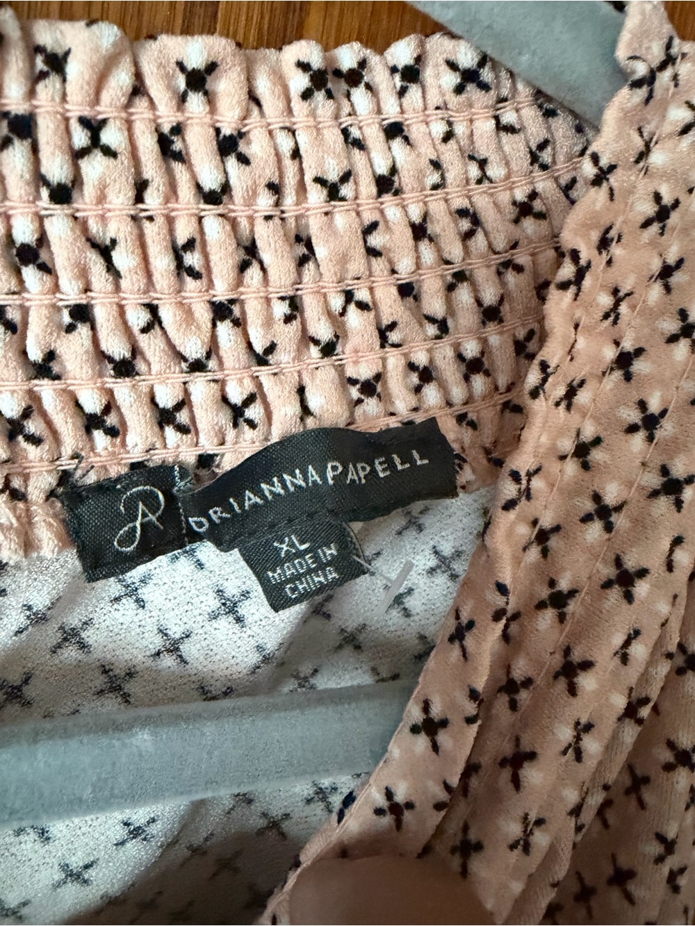 Adrianna Papell Cream Sleeveless Smocked Neck Tank with Black Dot Print - Picture 3 of 4